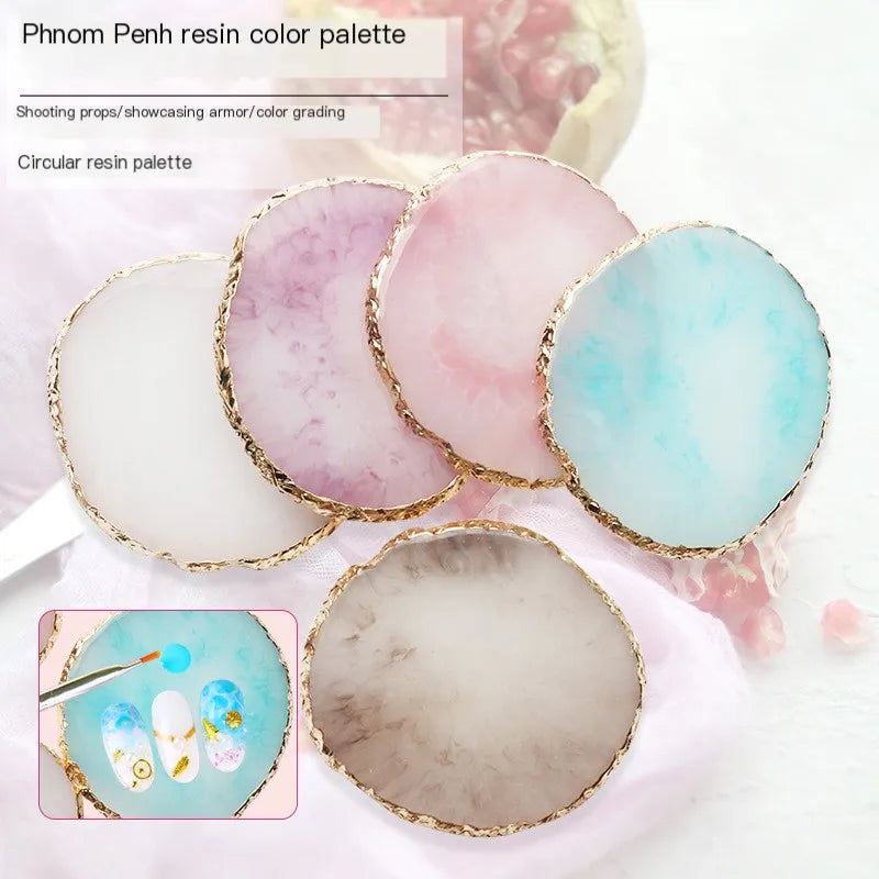 Round Resin Onyx Stone Nail Palette & Gel Polish Mixing Tray Nail Art Palette Nixie