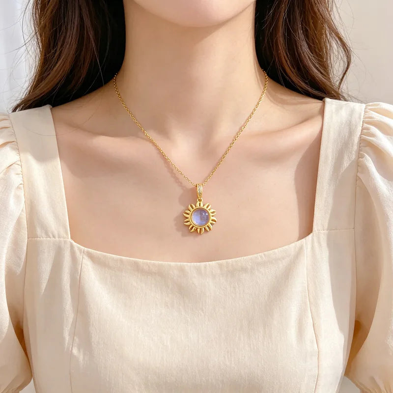 Sunflower Pendant Choker Necklace | Gold Stainless Steel Pendant Necklace Nixie