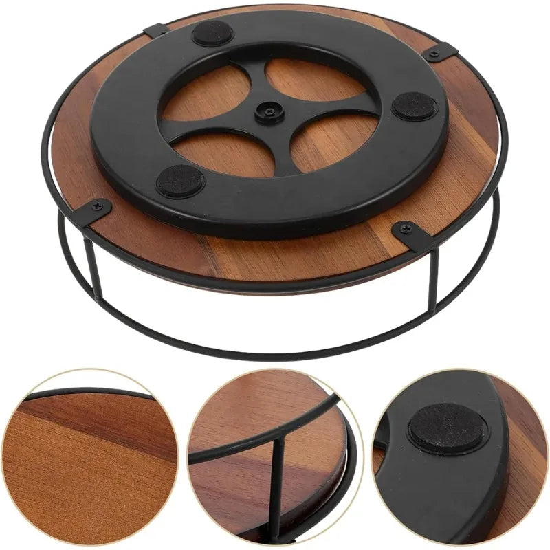 Acacia Wood Lazy Susan Turntable with Metal Frame | Kitchen Organizer Lazy Susan Organizer Nixie