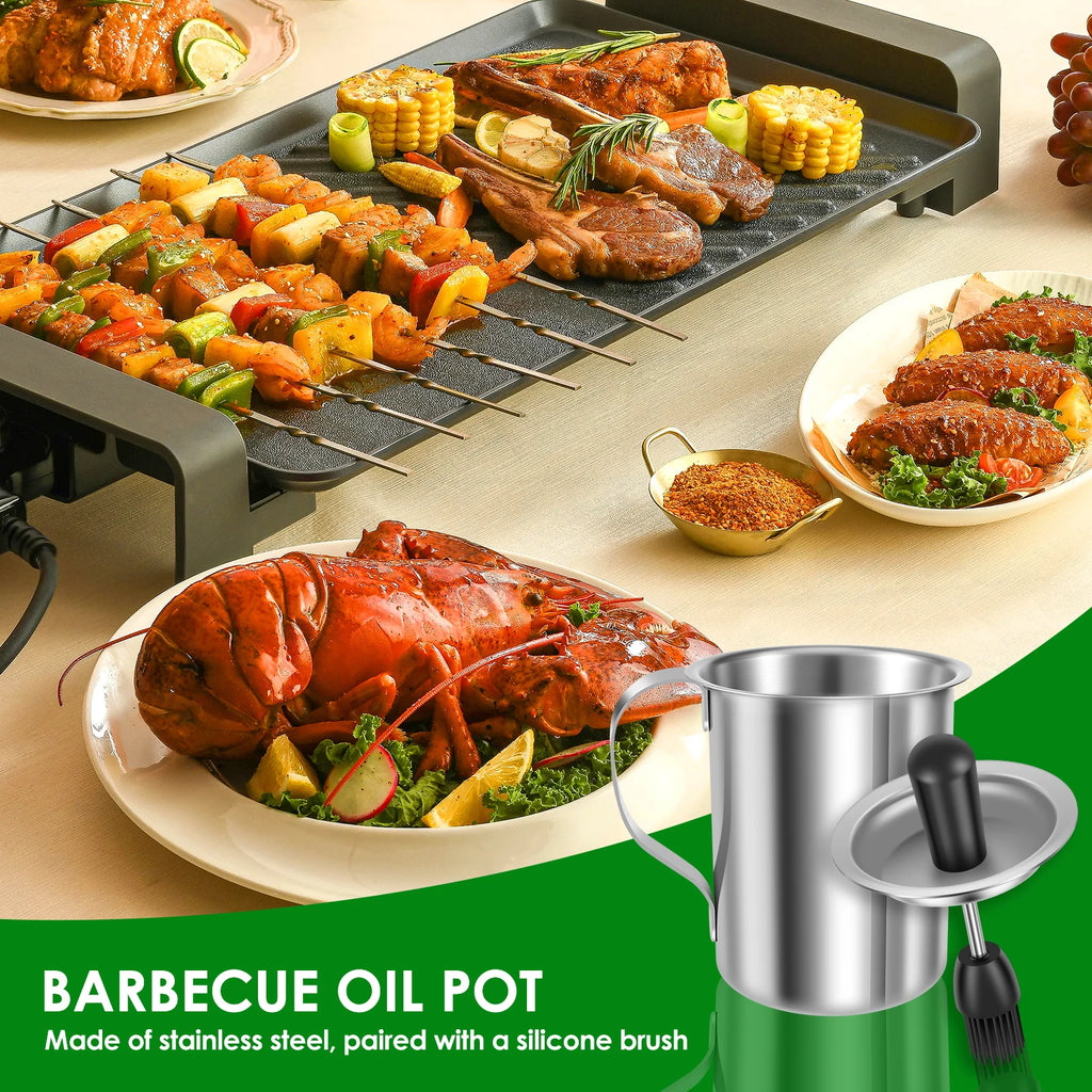 500ML Stainless Steel BBQ Sauce Basting Pot & Brush Set BBQ Basting Set Nixie