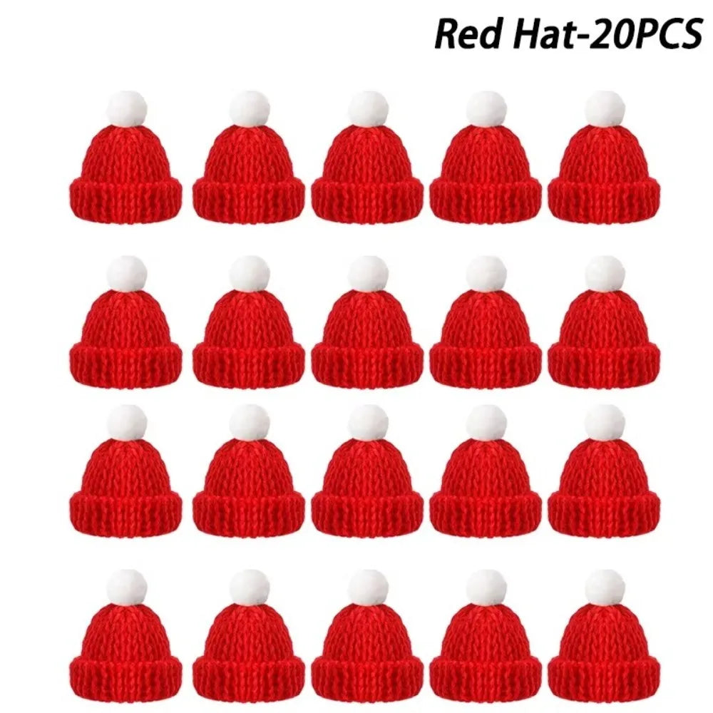 20pcs Mini Knitted Santa Hats – DIY Christmas Craft Supplies Christmas Craft Supplies Nixie Red Hat-20PCS