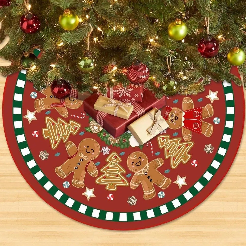 35" Flannel Christmas Tree Skirt – Santa & Snowflake Print Christmas Tree Skirt Nixie
