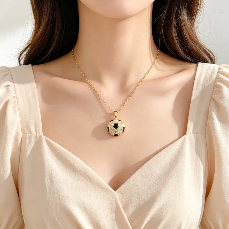 Football Pendant Necklace | Gold Stainless Steel Collarbone Chain Pendant Necklace Nixie