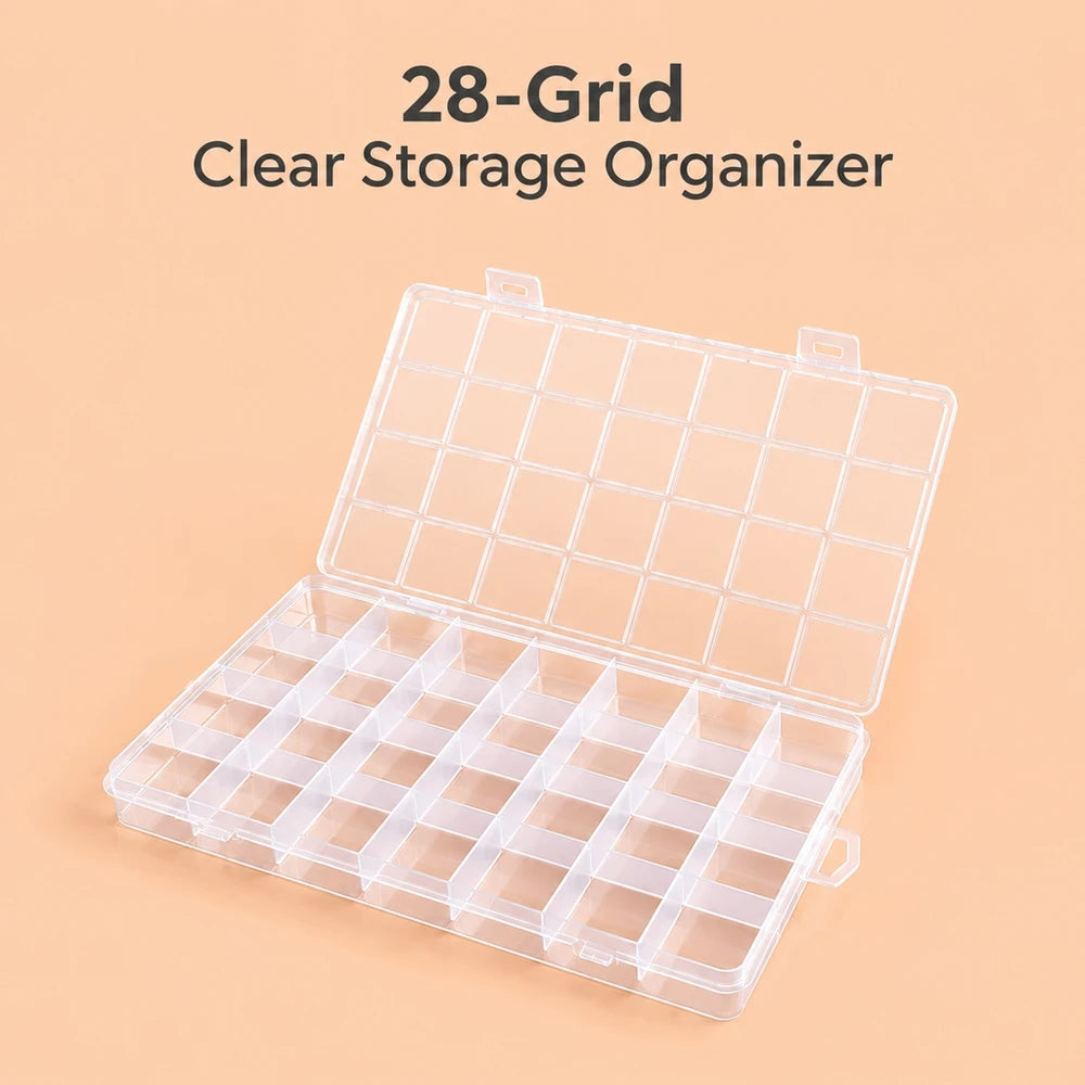28-Compartment Plastic Organizer Case for Nail Art & Beads Compartment Storage Case Nixie 28 Grids