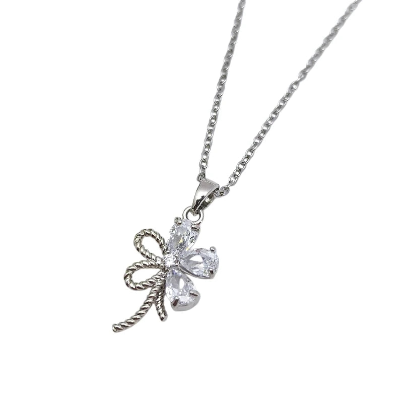 Floral Copper Pendant Necklace | Gold Zircon Collarbone Chain Pendant Necklace Nixie