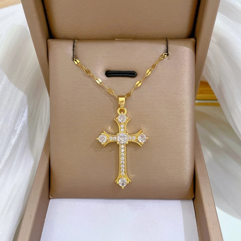 Gold Cross Pendant Necklace – Stainless Steel Choker for Women Pendant Necklace Nixie
