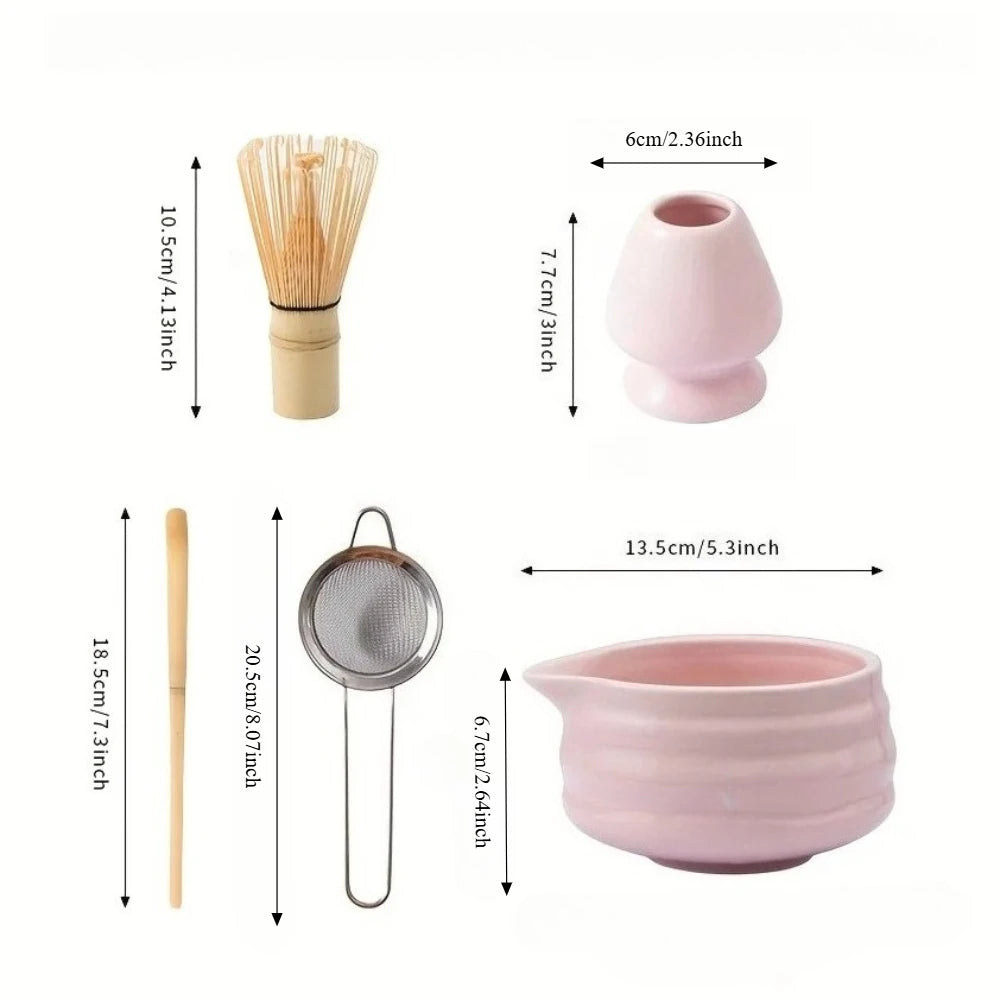 5-Piece Pink Ceramic Matcha Bowl & Whisk Set | Tea Kit Matcha Tea Set Nixie