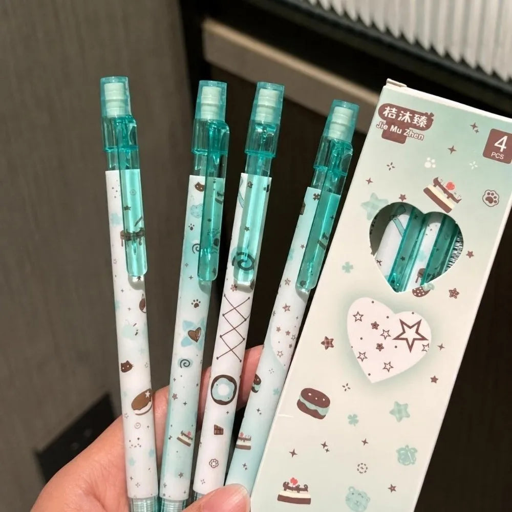 4-Pack Kawaii Mechanical Pencil Set 0.5mm 2B Lead Break-Resistant Mechanical Pencil Set Nixie Mint Stars
