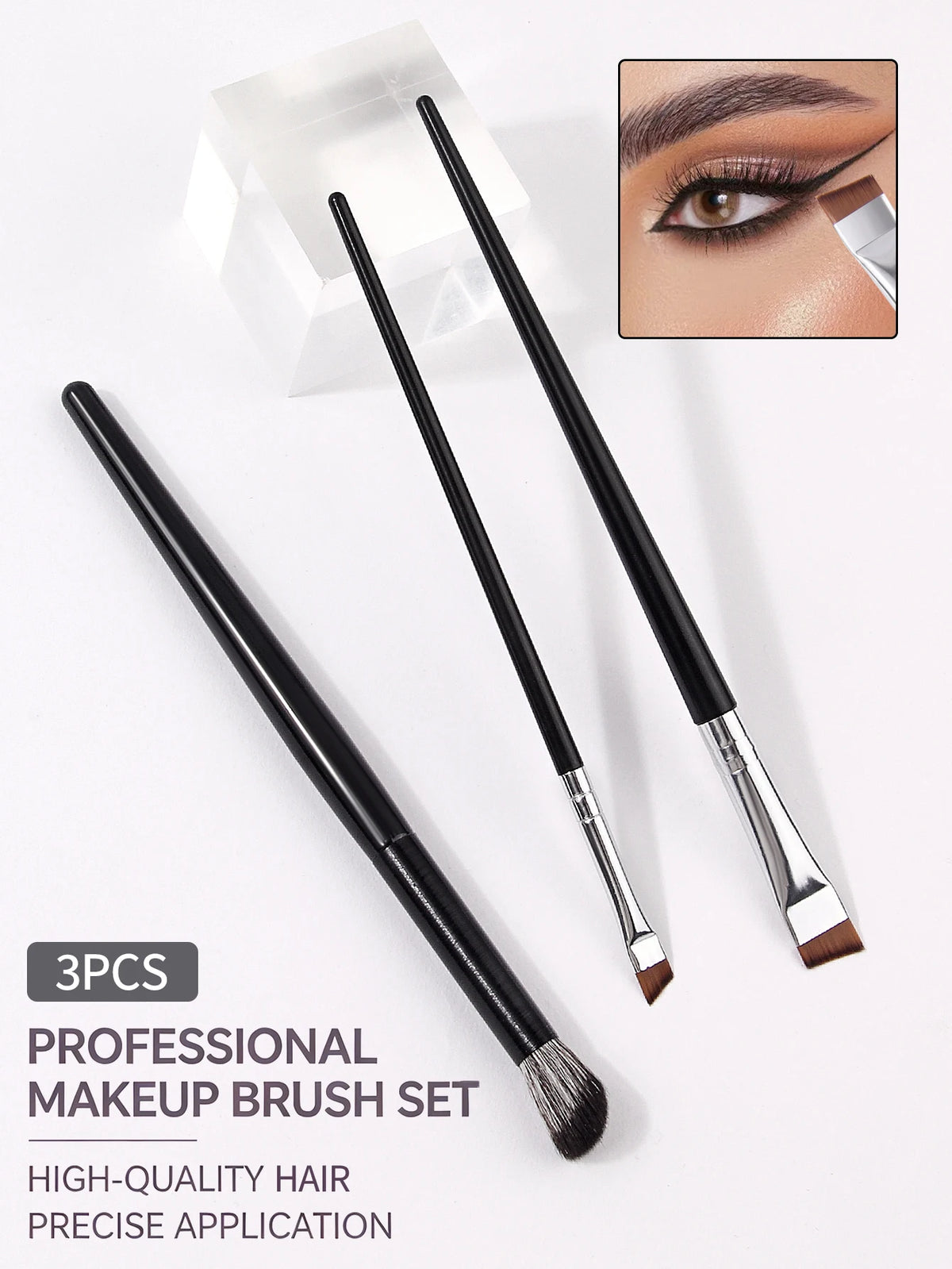 3-Piece Eye Makeup Brush Set – Eyeliner, Brow & Blending Eye Makeup Brushes Nixie