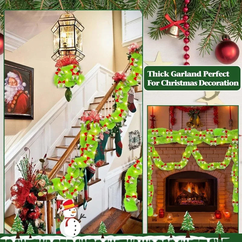26Ft Lime Green LED Christmas Garland | Faux Fur & 36 Bows Christmas Garland Nixie