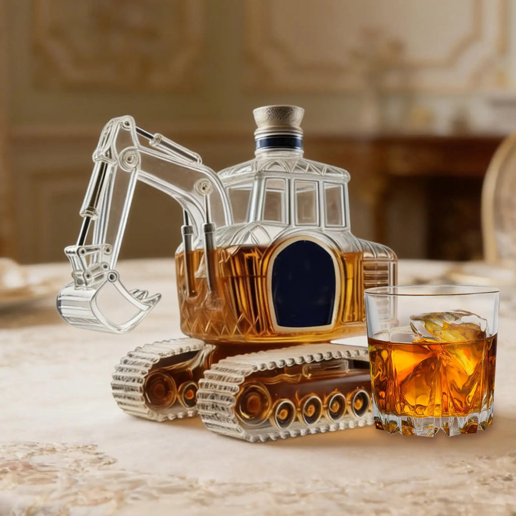 Excavator Shaped Whiskey Decanter | Novelty Glass Liquor Bottle Whiskey Decanter Nixie