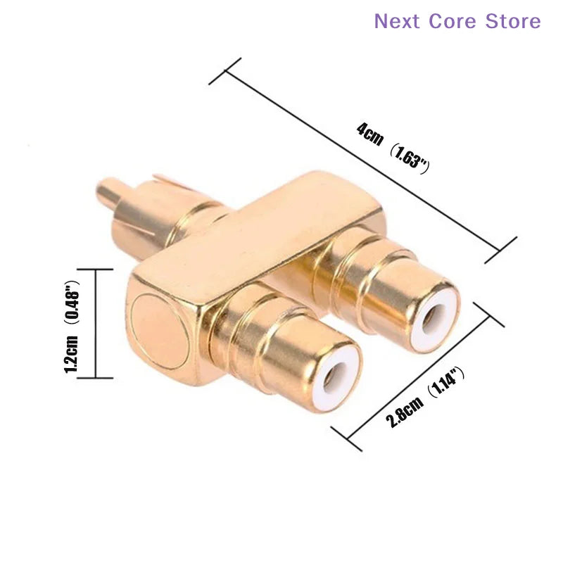 24K Gold Plated RCA Splitter 1 Male to 2 Female Audio Adapter RCA Audio Adapter Nixie