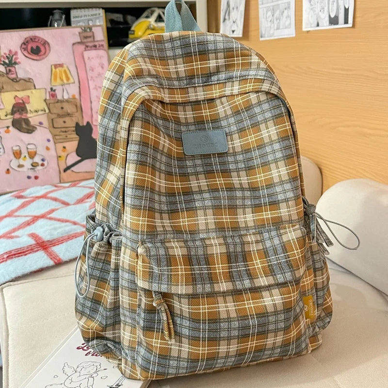 Vintage Plaid College Backpack – Lightweight Stylish Schoolbag College Backpack Nixie