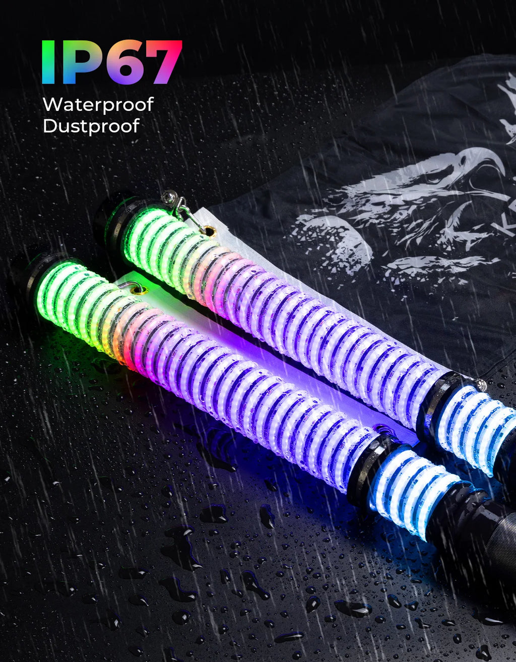 KEMIMOTO COB Fat Whip Lights UTV ATV Bluetooth IP67 Waterproof LED Whip Lights Nixie
