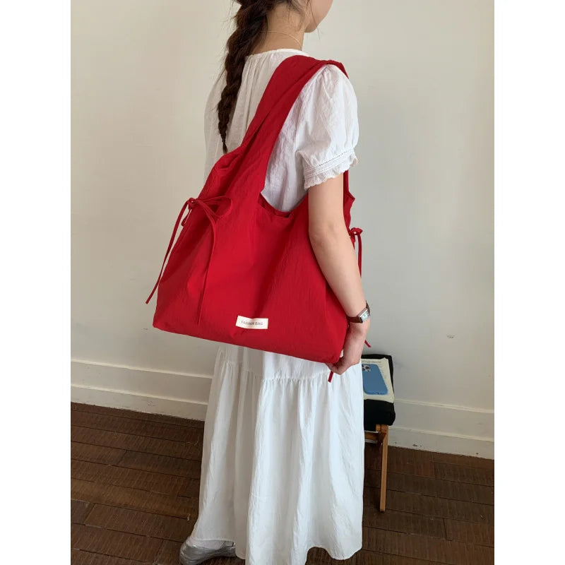 Large Capacity Korean Canvas Tote Bag – Lace-Up Women's Bag Canvas Tote Bag Nixie