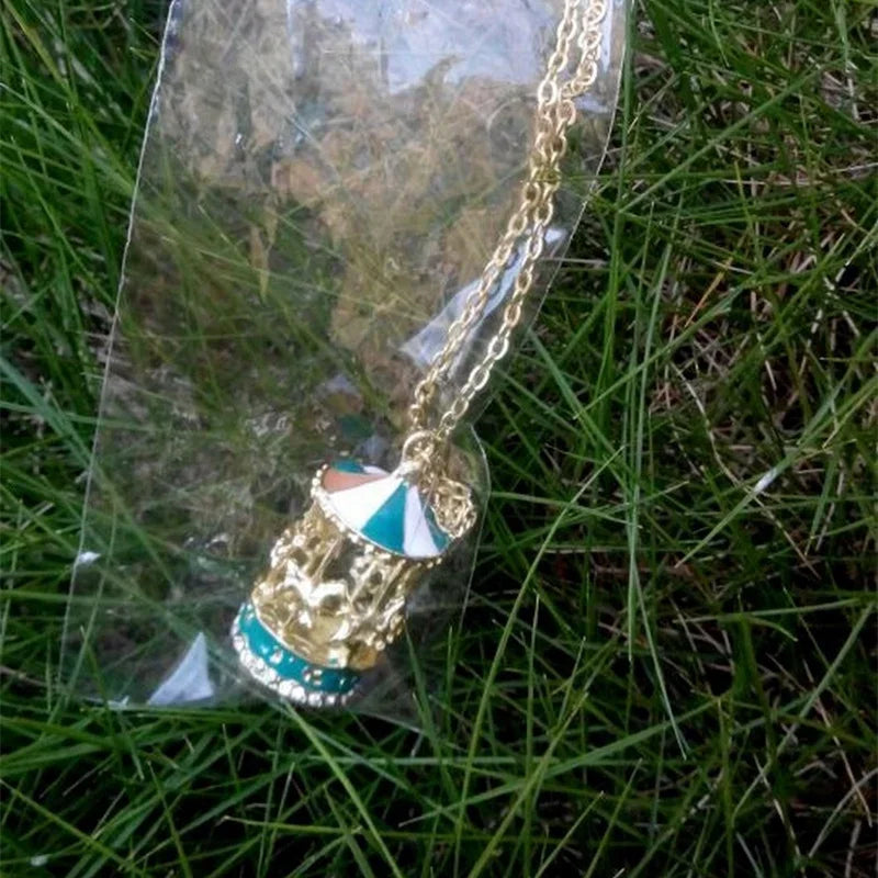 Enamel Carousel Horse Charm Pendant Sweater Necklace
