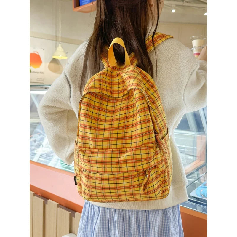 Nixie Lightweight Nylon Plaid Backpack for School & Travel
