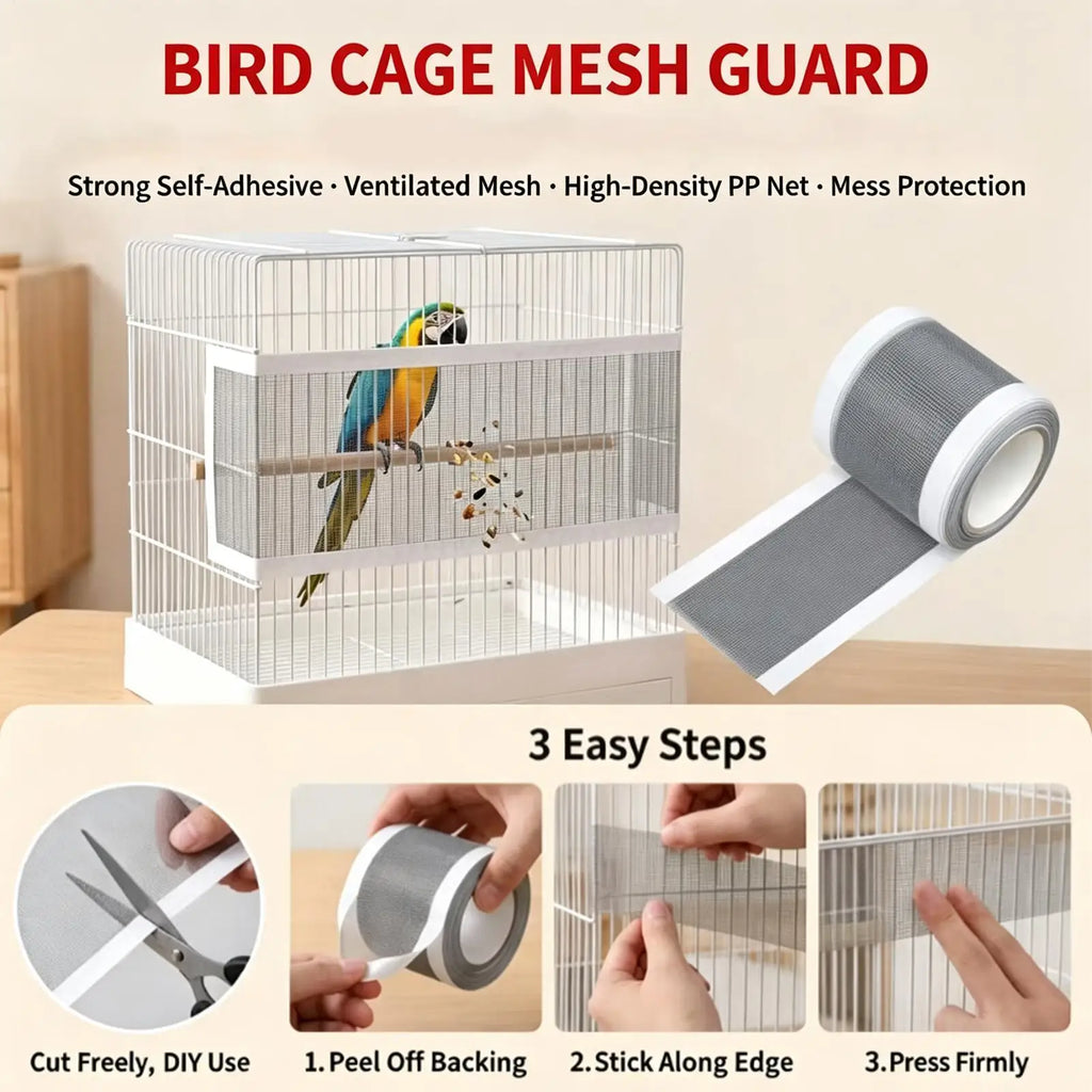 Bird Cage Seed Catcher Mesh Net – Self-Adhesive Splash Guard Bird Cage Accessory Nixie