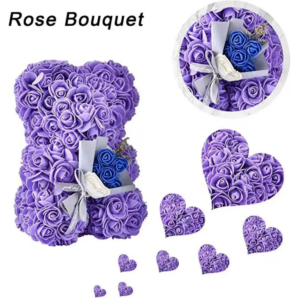 28cm Artificial Rose Teddy Bear with LED Strip | Multicolor Gift