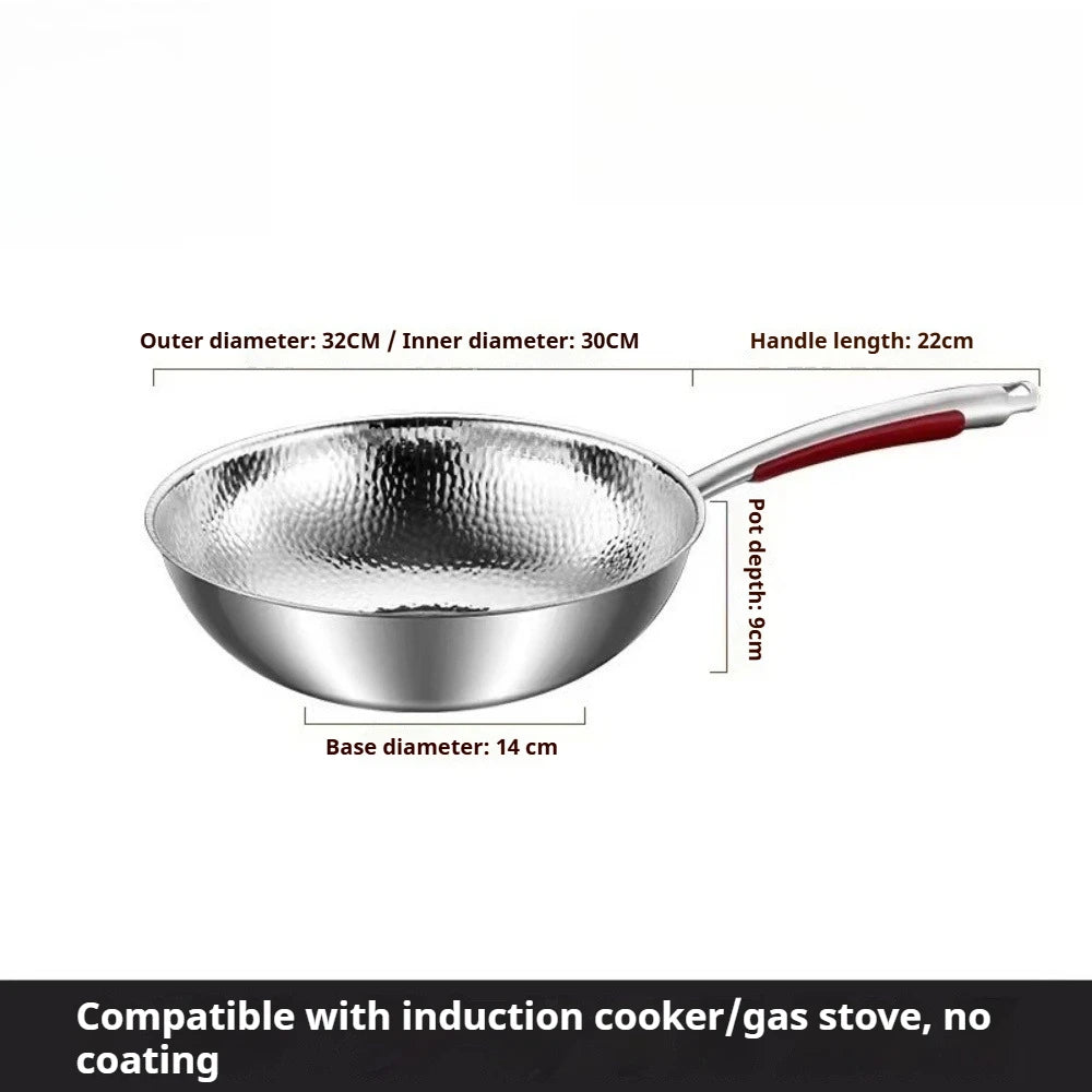 FEB.WIND Uncoated Stainless Steel Wok Flat Bottom Frying Pan Stainless Steel Wok Nixie