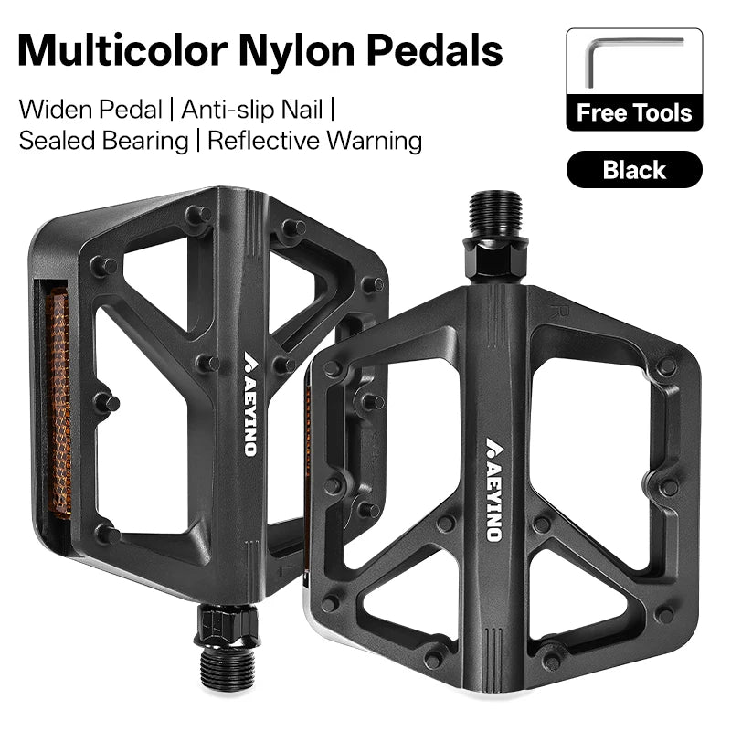 BUCKLOS Ultralight Nylon Flat Bike Pedals | MTB Road Bicycle Flat Bike Pedals Nixie Black Pedal