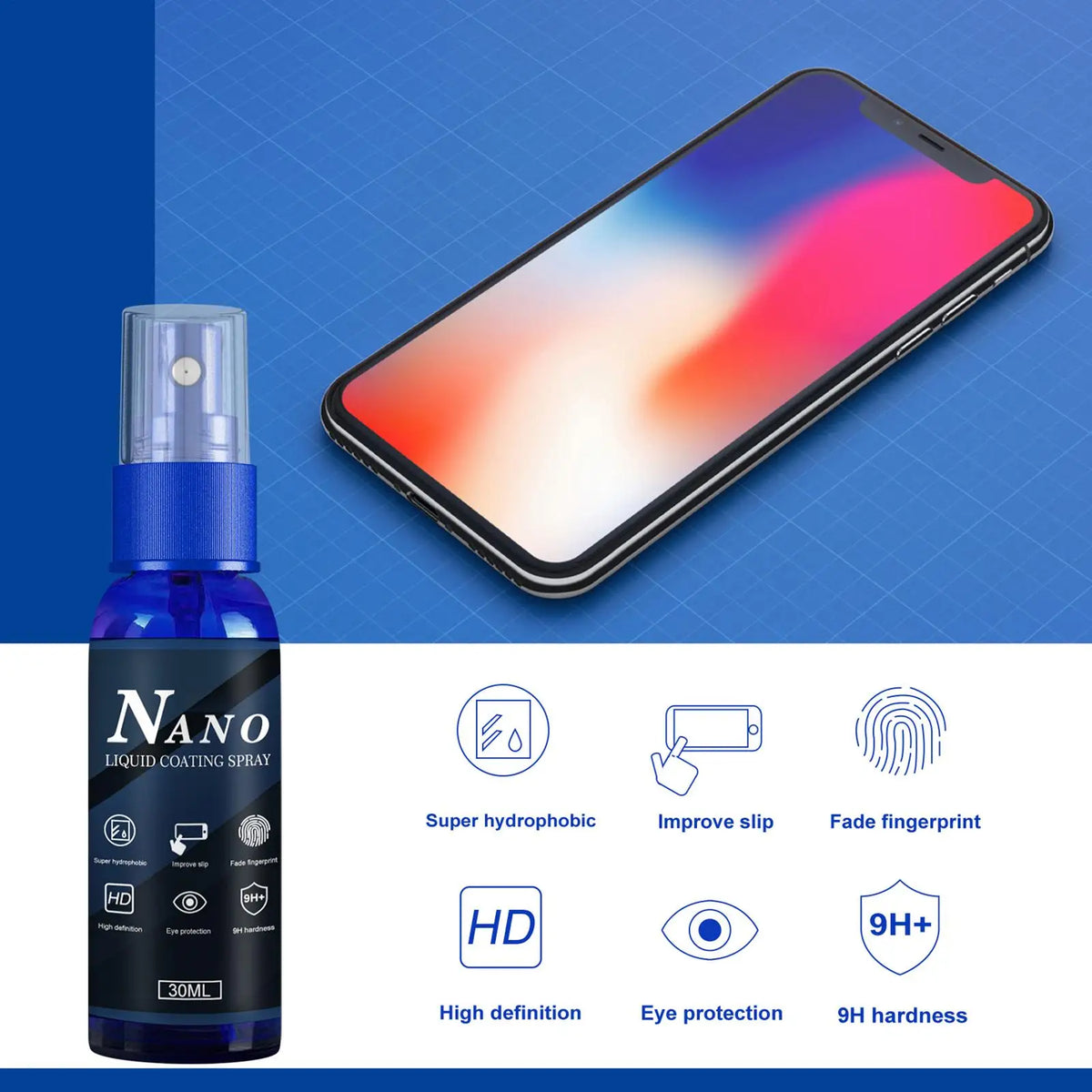 Liquid Screen Protector Spray – 9H Hydrophobic Coating 30ml Screen Protector Spray Nixie