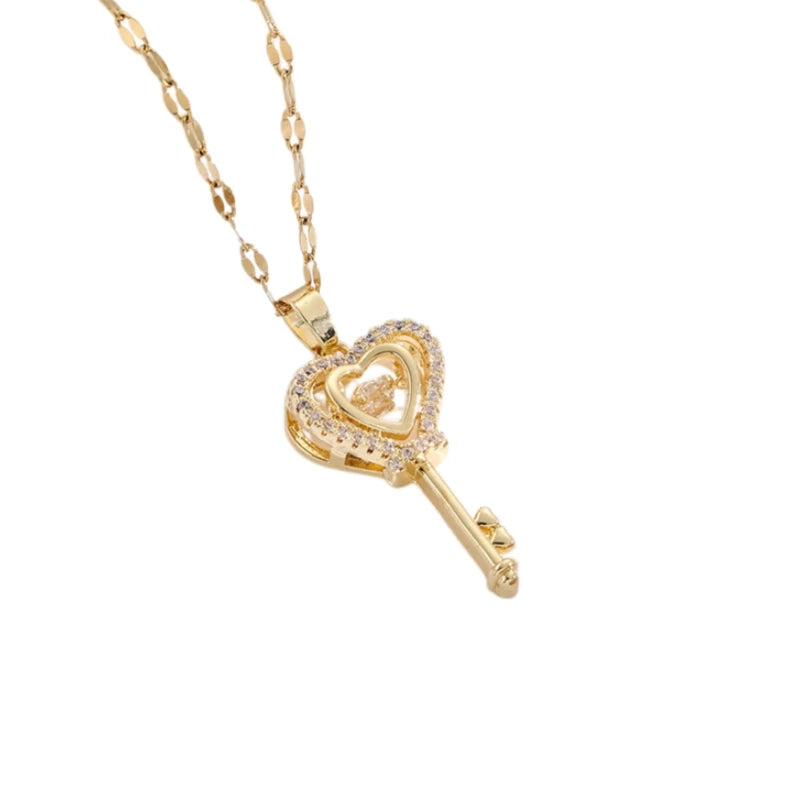 Heart-Shaped Key Pendant Necklace | Copper & Stainless Steel Pendant Necklace Nixie