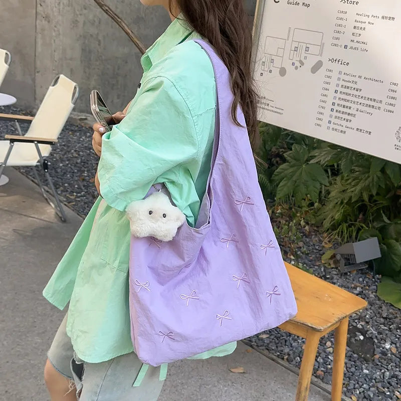 Korean Butterfly Knot Embroidered Bucket Shoulder Bag Women Shoulder Bag Nixie