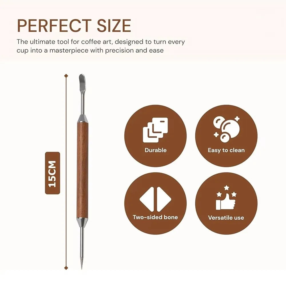 Wooden Handle Coffee Latte Art Pen – Needle & Spatula Tool Coffee Art Tool Nixie