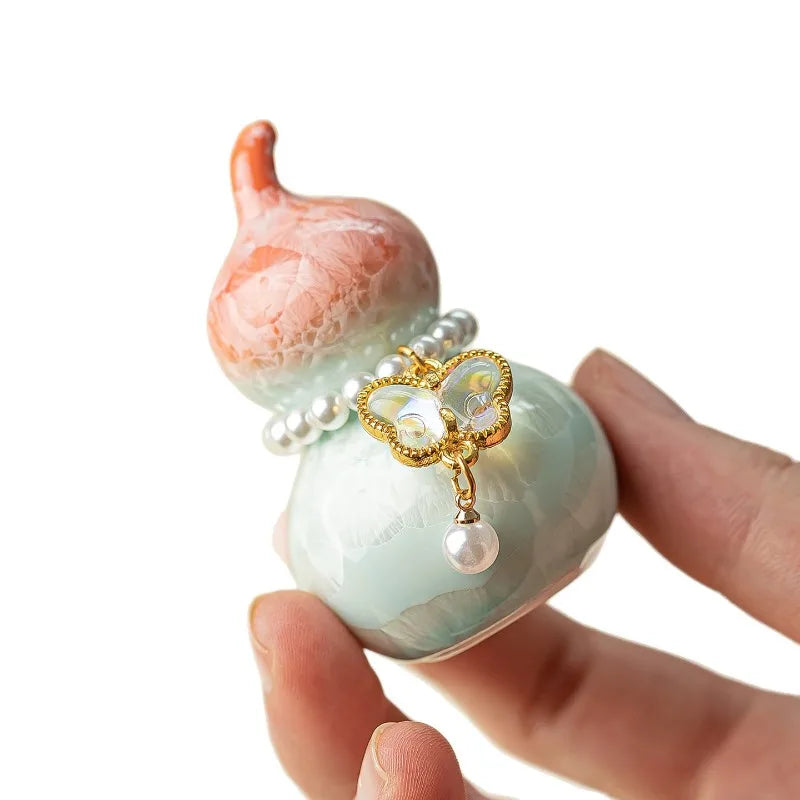 Kiln-Fired Crystal Glaze Ceramic Gourd Tea Pet Decoration Ceramic Desk Ornament Nixie