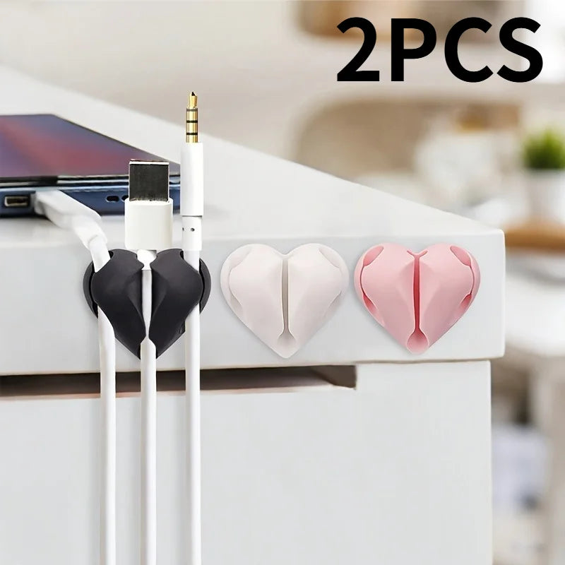 2PCS Heart-Shaped Self-Adhesive Cable Organizer – 3-Hole Cable Organizer Nixie