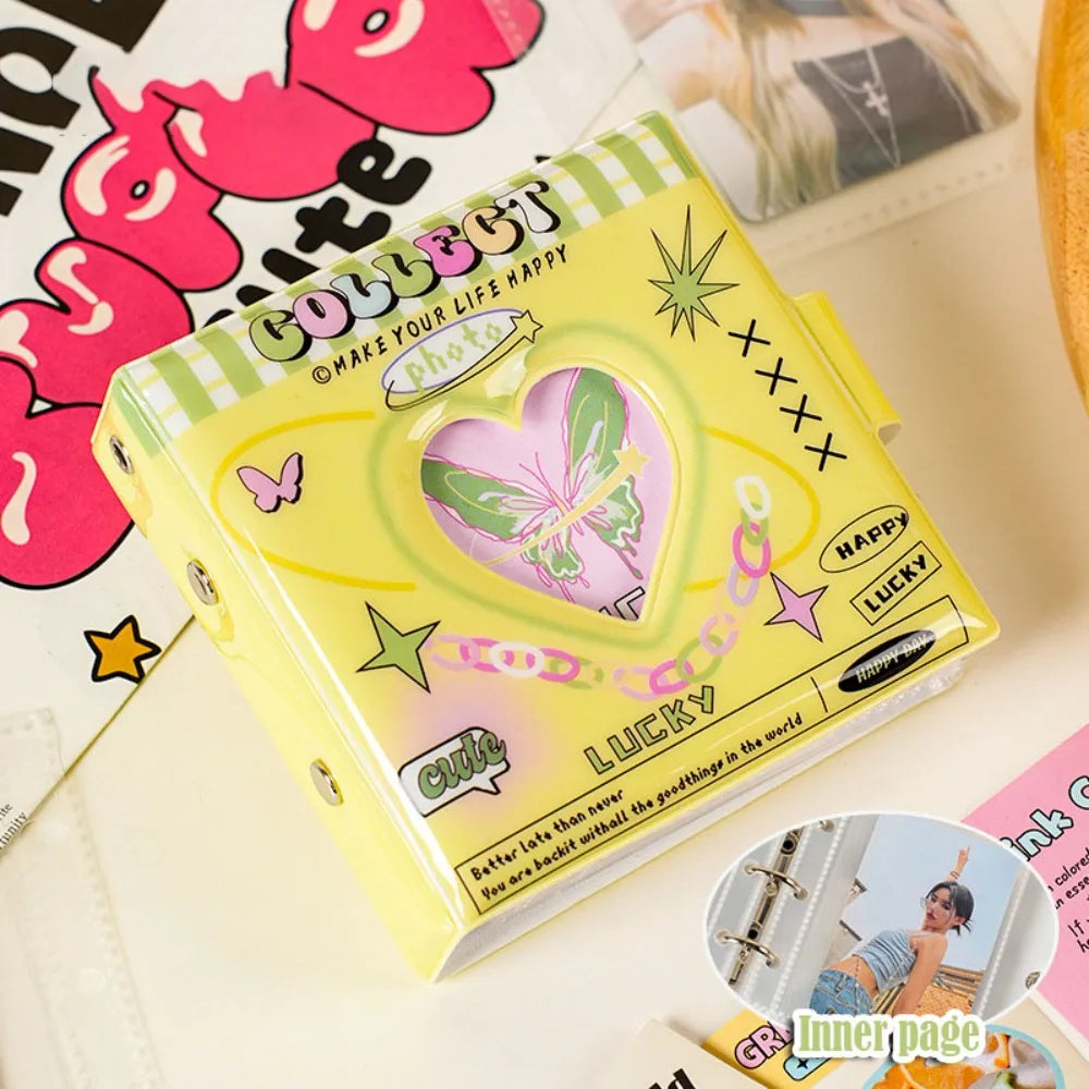 Kawaii Mini PVC Photocard Holder – Heart Hollow Photo Album Photocard Album Nixie Yellow