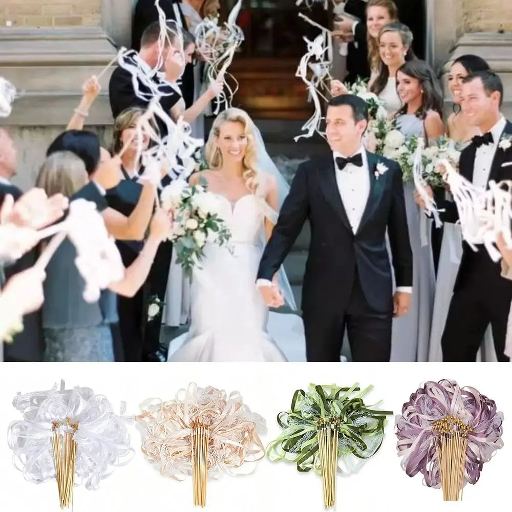 20Pcs Gold Bell Ribbon Wands Lace Fairy Sticks for Weddings Wedding Ribbon Wands Nixie