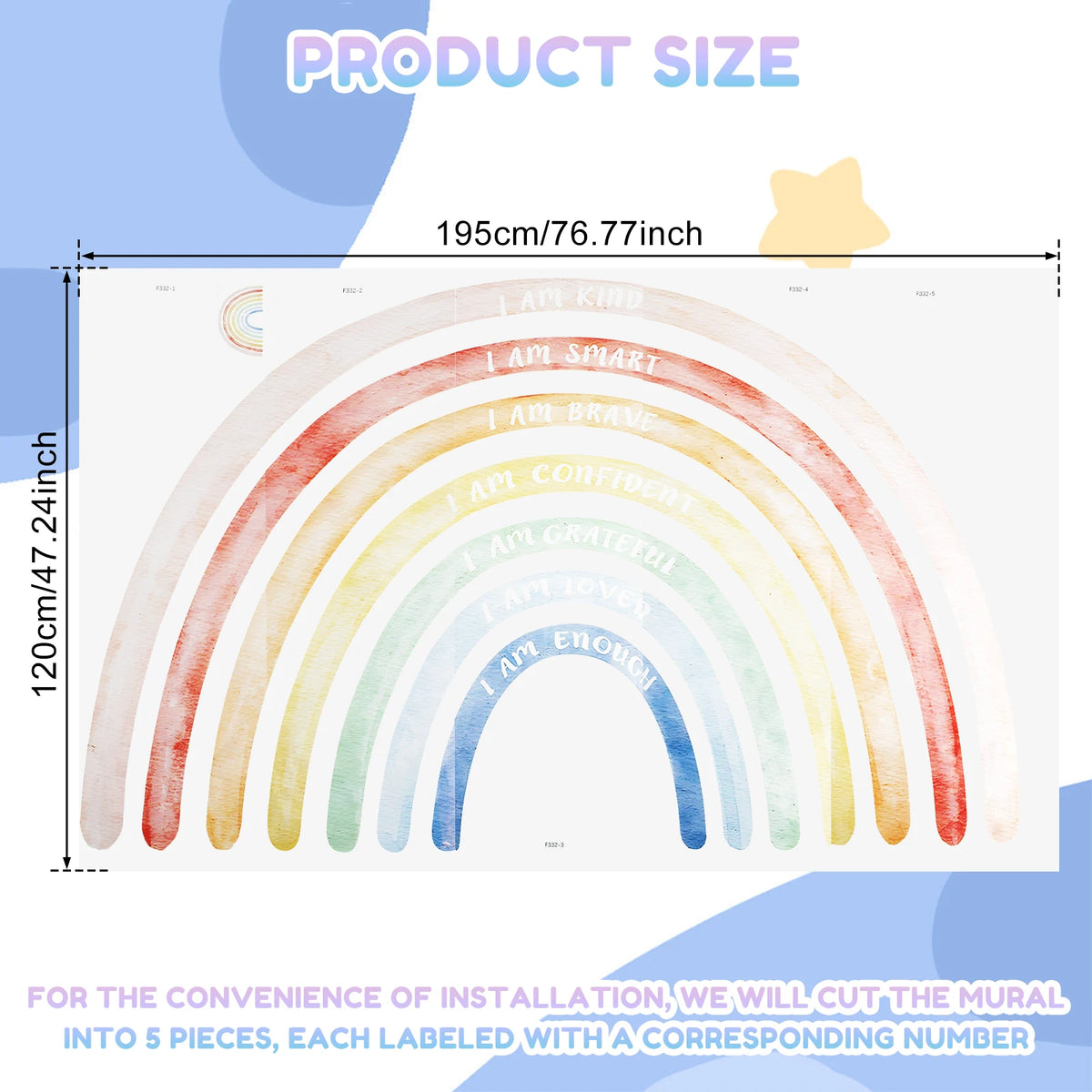 Colorful Rainbow Boho Wall Decals – Large Sticker Set 195×120cm