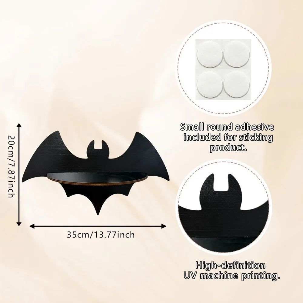 Halloween Floating Wall Shelf – Gothic Ghost & Bat Wood Décor