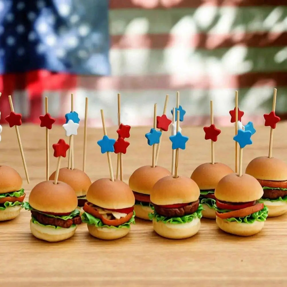 100pcs Bamboo Cocktail Picks – 4th of July Star Skewers Bamboo Cocktail Picks Nixie