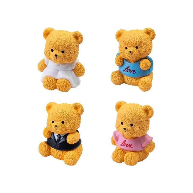 4pcs Cute Couple Bear Mini Figurines – Desktop DIY Décor Decorative Figurines Nixie