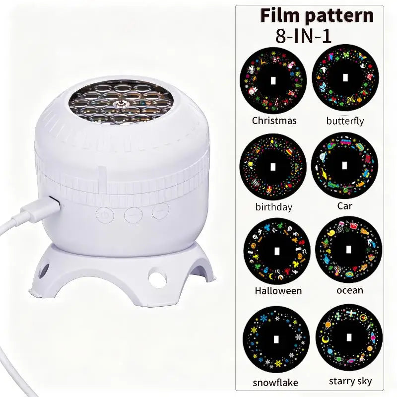 8-in-1 Rotating LED Projector Night Light | Ocean & Stars LED Projector Night Light Nixie White