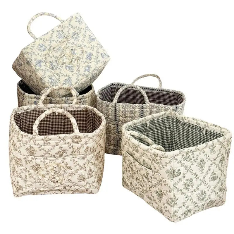 Large Quilted Floral Storage Basket with Handles – Foldable Quilted Storage Basket Nixie