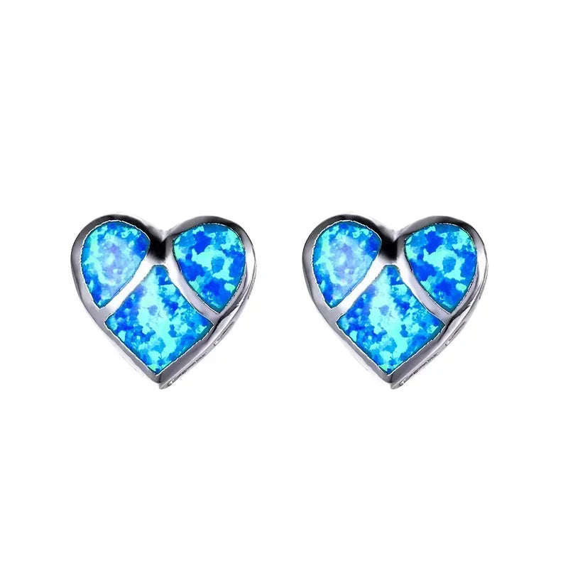 Heart Stud Earrings Simulated Opal Glass Vintage Style Stud Earrings Nixie