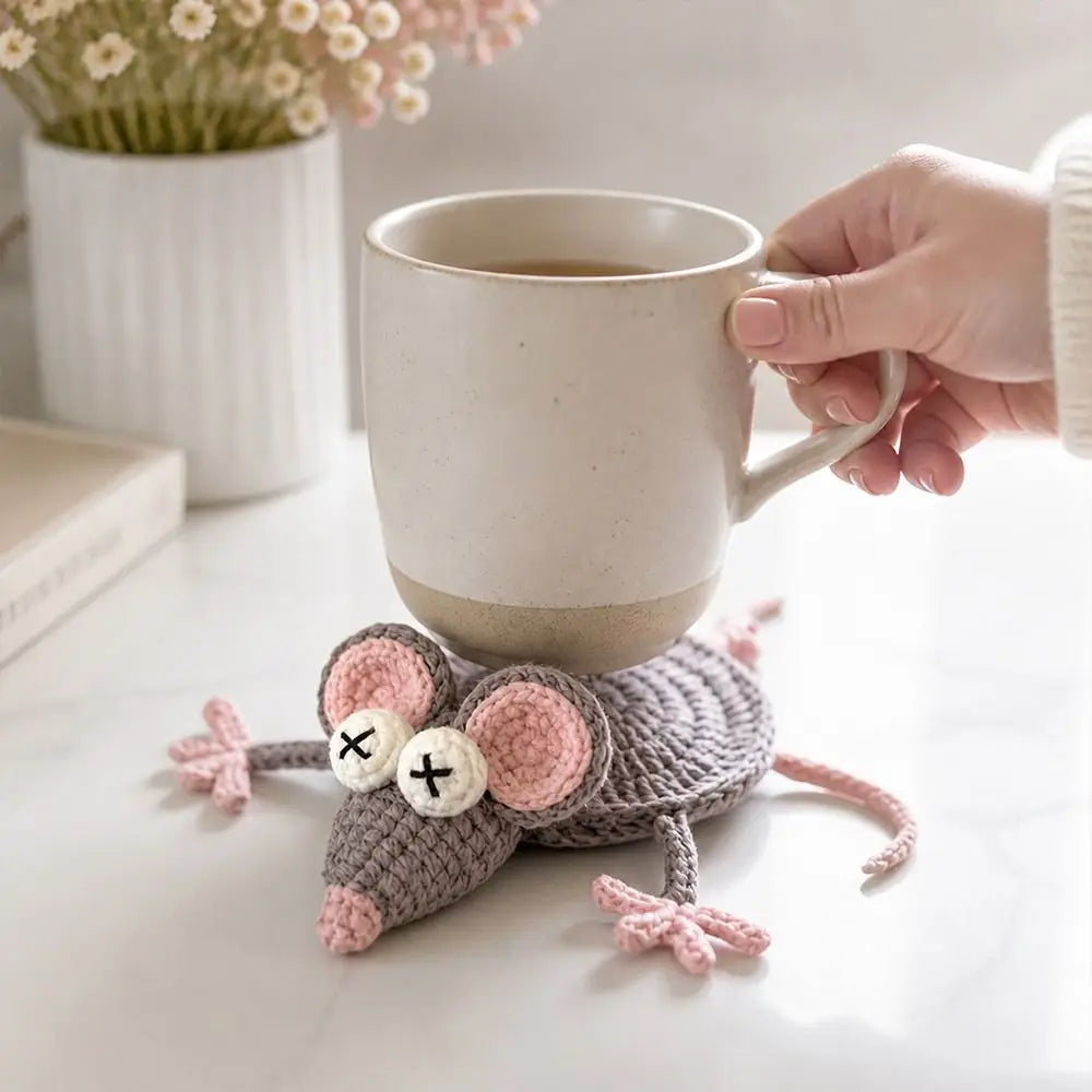 Handmade Crochet Animal Coasters – Cute Knitted Cup Mats Crochet Animal Coaster Nixie