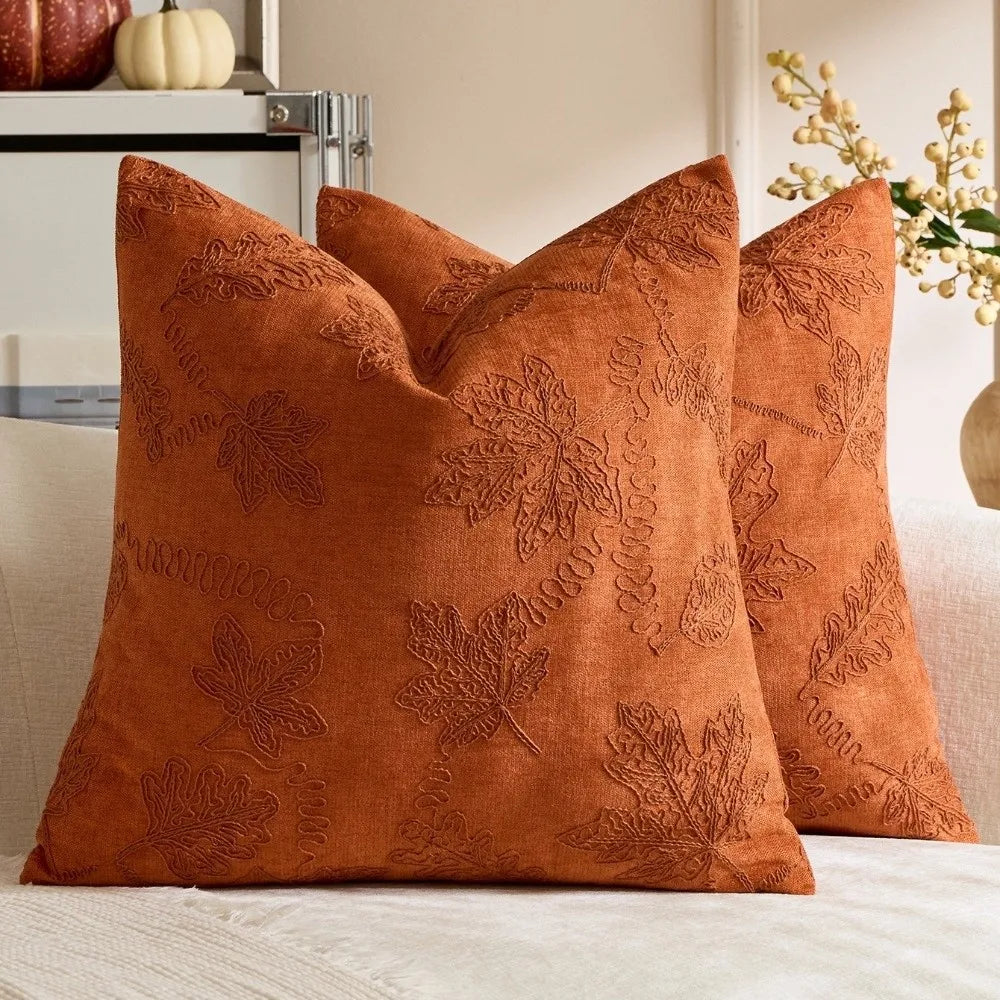 Pumpkin Maple Leaf Embroidered Throw Pillow Cover 45x45cm