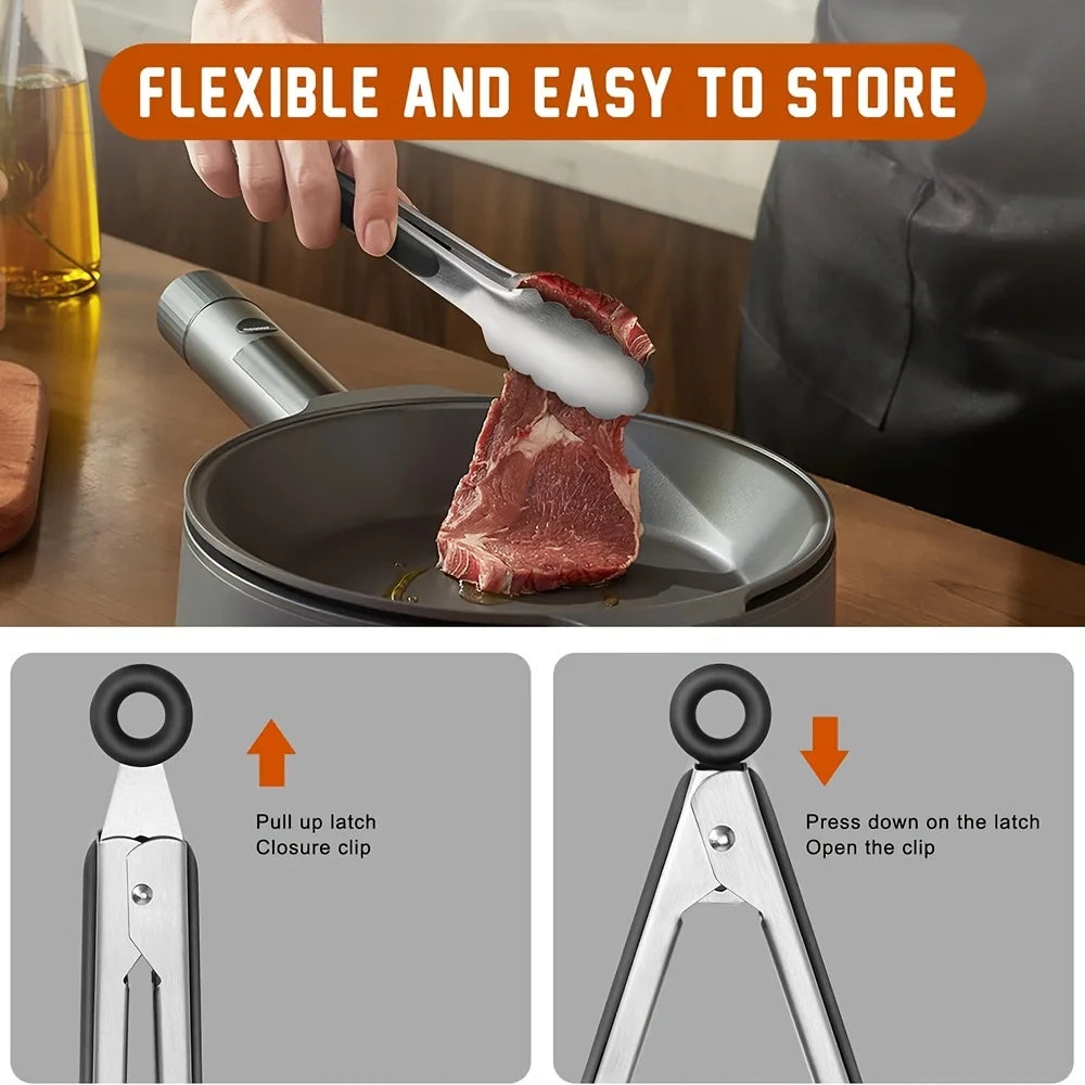 Stainless Steel Kitchen Tongs Set – 9" & 12" Locking BBQ Clips Kitchen Tongs Set Nixie