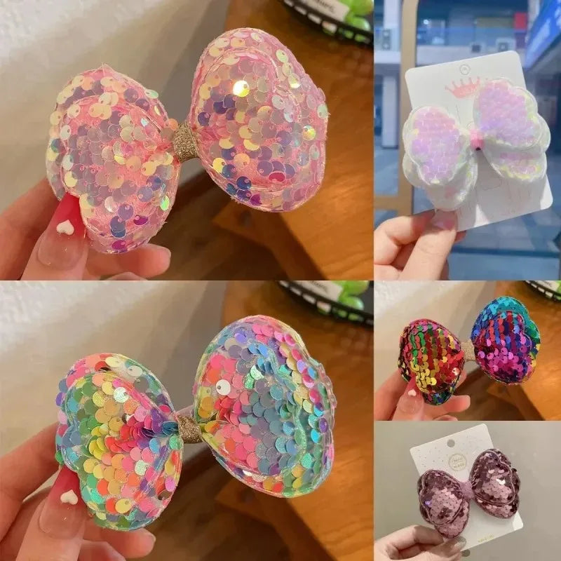 5PCS Gradient Sequin Glitter Big Bow Hair Clips for Girls