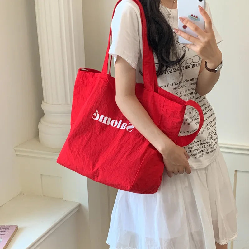 Korean Style Large Canvas Tote Bag – Letter Print Shoulder Bag Canvas Tote Bag Nixie