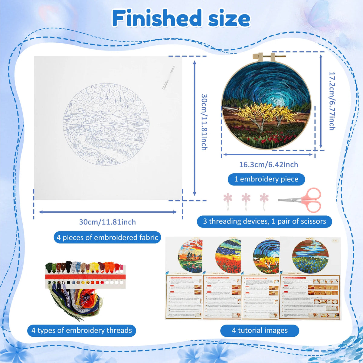 4-Piece Embroidery Starter Kit – Stamped Pattern & Hoop Set Embroidery Starter Kit Nixie