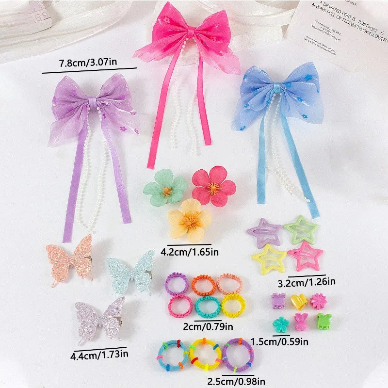 784-Pc Girls Pink Pearl Butterfly Hair Clips & Scrunchies Set Hair Accessories Set Nixie