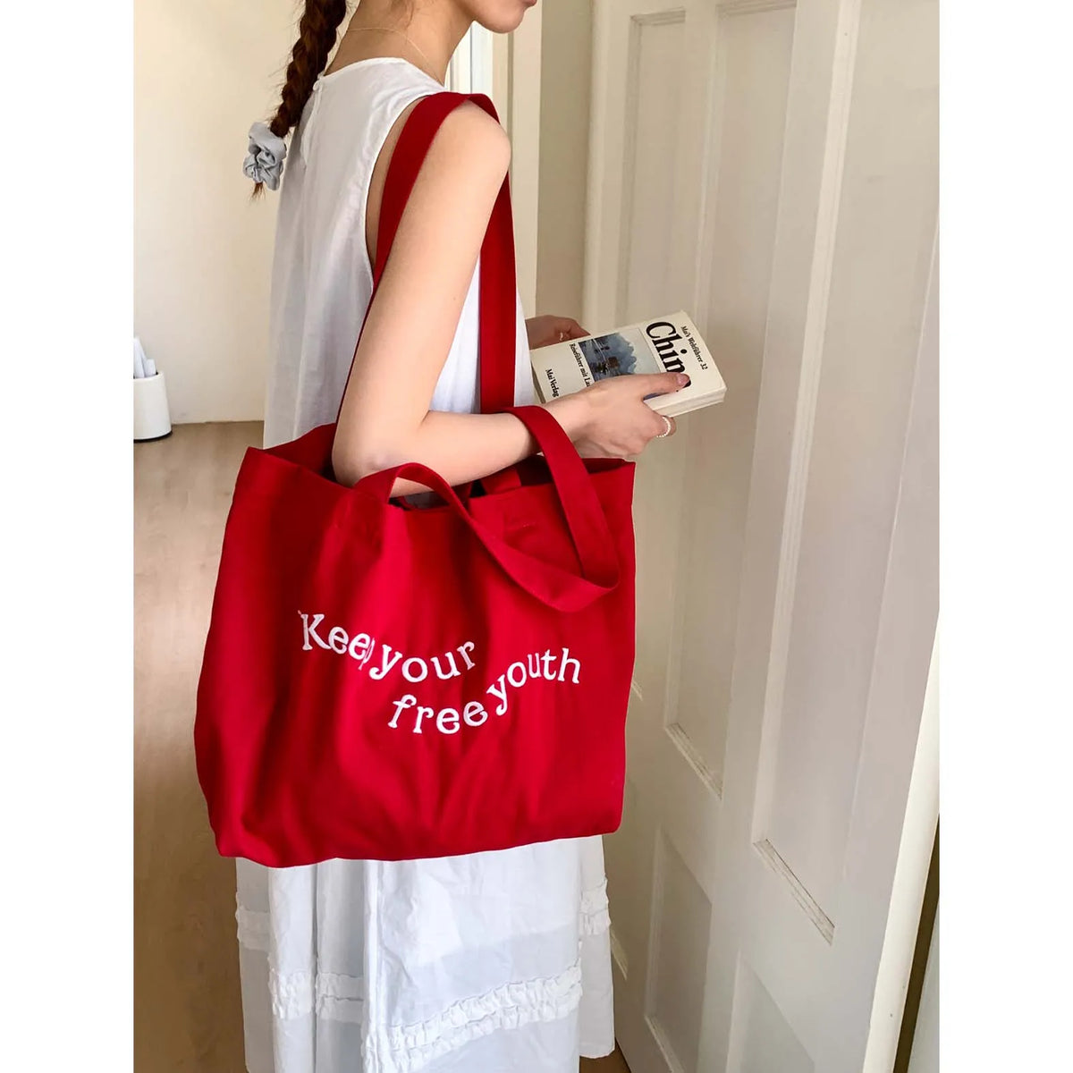 Large Canvas Tote Bag – Korean Style Women's Casual Shoulder Bag Canvas Tote Bag Nixie