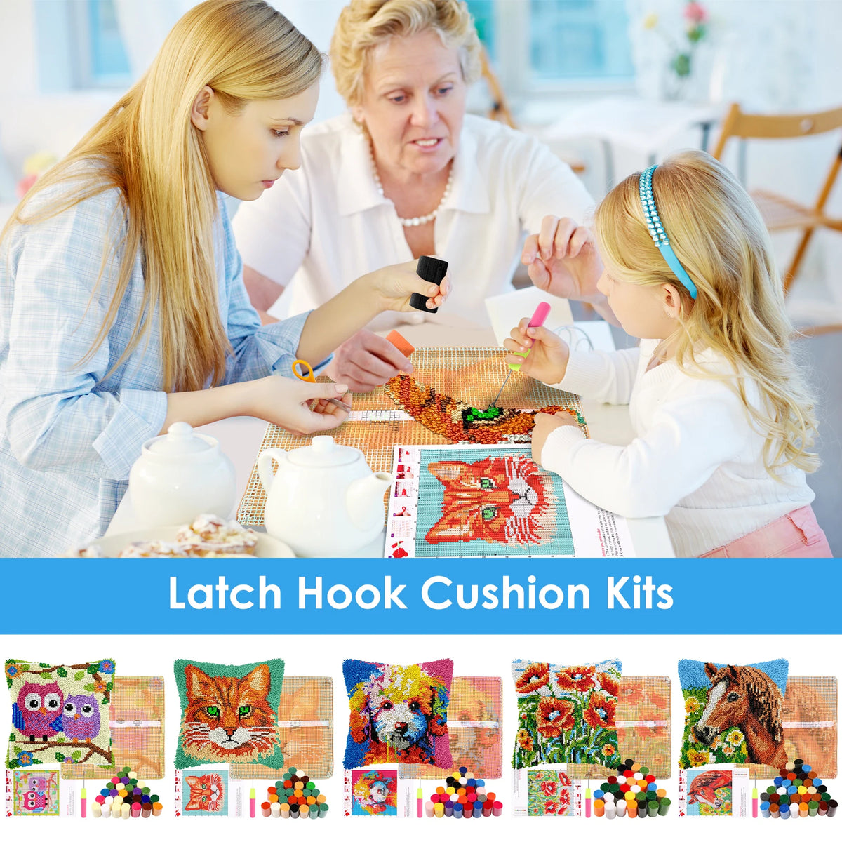 17" DIY Latch Hook Pillow Kit – Yarn Crochet Cushion Cover Craft Latch Hook Craft Kit Nixie