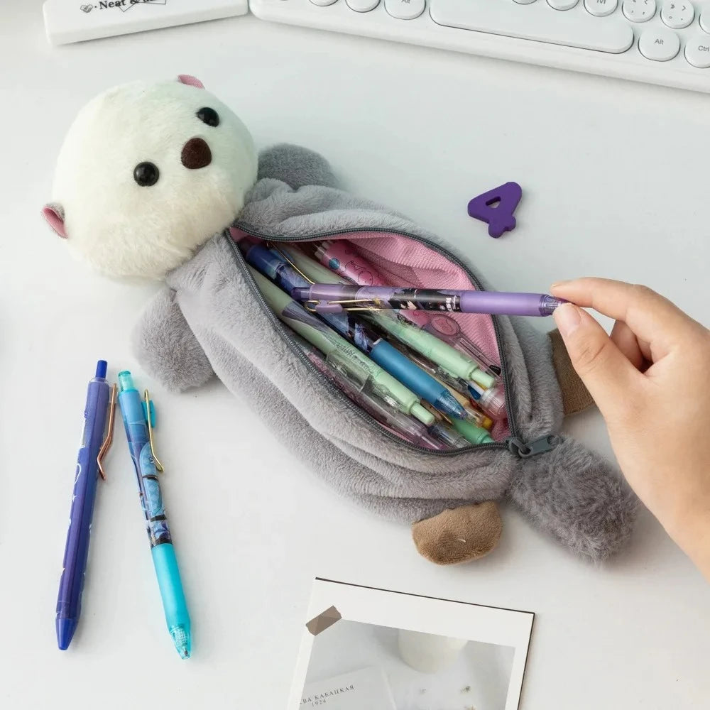 Cute Sea Otter Plush Pencil Case – Large Capacity Stationery Bag Plush Pencil Case Nixie